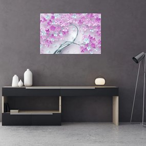 Tablouri cu flori pe trunchi argintiu - abstract (90x60 cm)