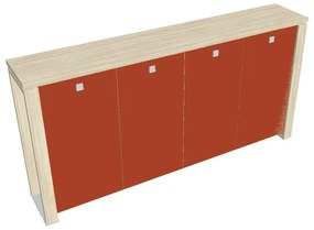 Dulap mediu pentru haine Verno+ 260 x 46 x 130 cm, uși de sticlă, salcâm / portocaliu