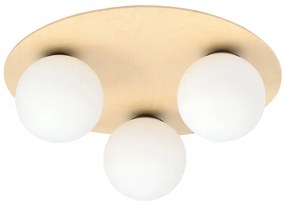 Plafoniera moderna rotunda din lemn cu 3 globuri din sticla Kenzo