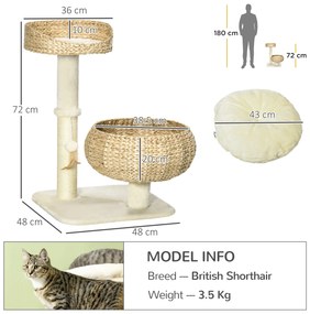 PawHut Arbre à chat griffoir 2 nivele înălțime 72 cm stâlp sisal cu cuib și platformă 1 minge agățată | Aosom Romania