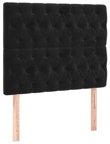 Pat box spring cu saltea, negru, 90x200 cm, catifea Negru, 90 x 200 cm, Design cu nasturi
