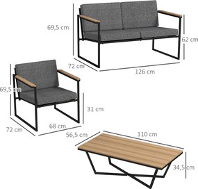 Outsunny Set mobilier de grădină pentru 4 persoane, rezistent la intemperii, set mobilier balcon cu sofă 2 locuri, 2 scaune, perne, măsuță laterală Gri | Aosom Romania