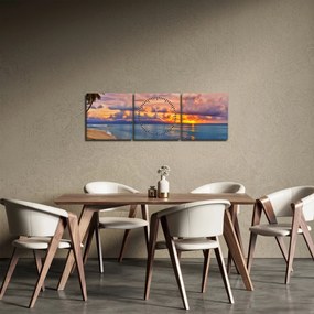 Tablou - Apus de soare la plajâ (cu ceas) (90x30 cm)