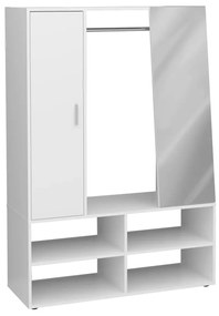 444223 FMD Șifonier cu 4 compartimente și oglindă, alb, 105x39,7x151,3 cm