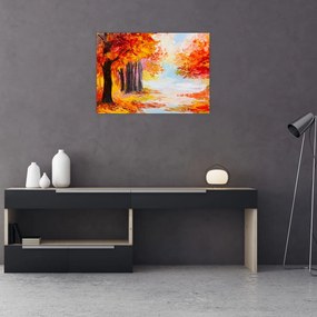 Tablou pe sticlă - Pictura, toamna colorată (70x50 cm)