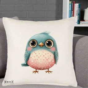 Perna Decorativa Pasare Teal-Roz cu Pete, 40x40 cm, Crem Reliefat, Husa Detasabila, Perna Inclusa, BEKZ®
