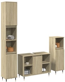vidaXL Set mobilier de baie, 3 piese, stejar sonoma, lemn prelucrat
