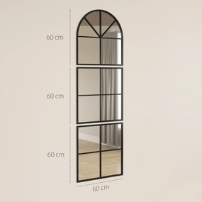HOMCOM Oglindă murală arhitectonică 60 x 180 cm fereastră cu cadru metalic, pentru salon, dormitor, hol, negru | Aosom Romania