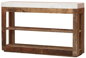 Consola din lemn reciclat si marmura, aspect rustic, Greta