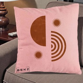 Perna Decorativa Boho Sun si Spirala, 40x40 cm, Roz, Husa Detasabila, Perna Inclusa, BEKZ®