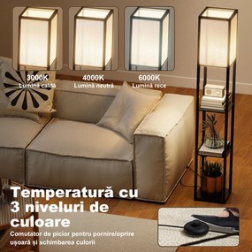 Lampă de Podea HOMCOM LED cu Rafturi, Lampă Modernă cu Comutator și Porturi USB, Lumină Reglabilă pentru Living și Dormitor, Neagră | Aosom Romania