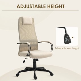 HOMCOM Scaun de Birou Ergonomic Rotativ cu Reclinare, Înălțime Reglabilă și Roți, 58x61x115-125 cm, Bej | Aosom Romania