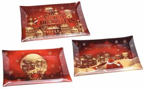 Set 3 platouri sticla christmas village 30x20 cm