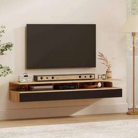 HOMCOM Set 2 Noptiere Suspendate pentru Dormitor, Design Modern cu Sertar și Raft, din Lemn, 35x32x22.5cm, Stejar și Negru | Aosom Romania