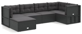 3187130 vidaXL Set mobilier de grădină cu perne, 6 piese, negru, poliratan