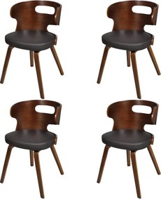 vidaXL Scaune de bucătărie 4 buc., maro, lemn curbat & piele ecologică