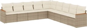 vidaXL Set canapele de grădină, 9 piese, cu perne, bej, poliratan