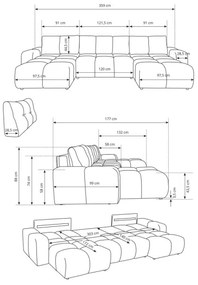 Colțar extensibil tapițat ALMADA, în formă de U, cu spațiu de depozitare, bej