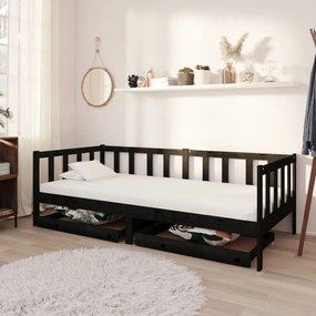 3083688 vidaXL Pat de zi cu sertare, negru, 90x200 cm, lemn masiv de pin