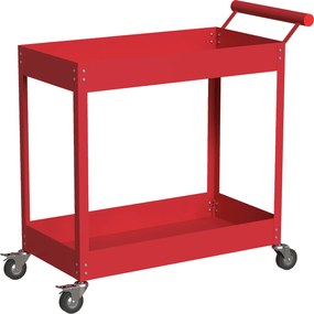 DURHAND Cărucior de atelier servantă atelier cu 2 niveluri, mâner lateral și roți blocabile, 84,5x38x84cm, roșu | Aosom Romania