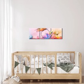 Tablou - Fluture asupra florilor, abstracție (cu ceas) (90x30 cm)