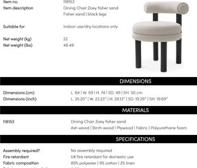 Scaun dining elegant design LUX Zoey, Fisher sand