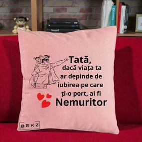 Cadou pentru Tata - Perna Personalizata Tata Nemuritor Supererou cu Masca, 40x40 cm, Roz, Husa Detasabila, Perna Inclusa, BEKZ®