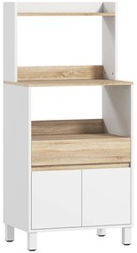 HOMCOM Dulap pentru Microunde din Lemn cu Raft, Blat Deschis, Sertar și Dulap, 60x40x131 cm, Alb | Aosom Romania