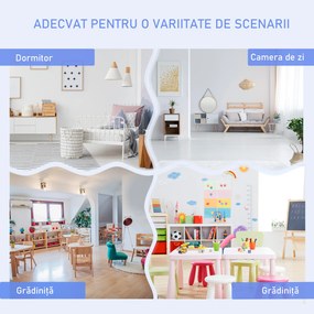 HOMCOM Set Mobilier pentru Copii 4 Piese, Masă, 2 Scaune, Bancă Depozitare, Lemn Multifuncțional, Alb și Gri | Aosom Romania