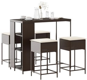 3261491 vidaXL Set mobilier bar de grădină cu perne, 5 piese, maro, poliratan