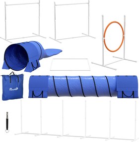 PawHut Echipament de Agilitate pentru Caini cu 7 Piese, Inel de Sărituri, Obstacol, Tuneluri, 67x63x93 cm, Albastru | Aosom Romania