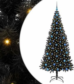 vidaXL Brad de Crăciun cu 300 LED cu suport Negru 210 cm PVC