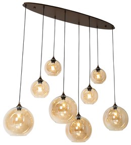 Lampă suspendată Art Deco bronz închis cu sticlă chihlimbar ovală 8 lumini - Sandra