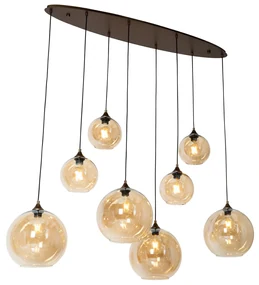 Lampă suspendată Art Deco bronz închis cu sticlă chihlimbar ovală 8 lumini - Sandra