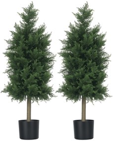 HOMCOM Arbori Topiari de Cedru Artificial, Set de 2 Plante Artificiale în Ghivece, Plante Decorative, 38x12.5x90 cm, Verde | Aosom Romania