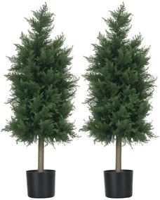 HOMCOM Arbori Topiari de Cedru Artificial, Set de 2 Plante Artificiale în Ghivece, Plante Decorative, 38x12.5x90 cm, Verde | Aosom Romania