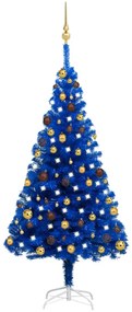 Brad de Craciun artificial LED-uri globuri albastru 150 cm PVC albastru si auriu, 150 x 75 cm, 1
