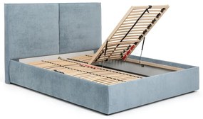 Pat matrimonial albastru tapițat cu spațiu de depozitare cu somieră 180x200 cm Thessa Bold – Bonami Selection