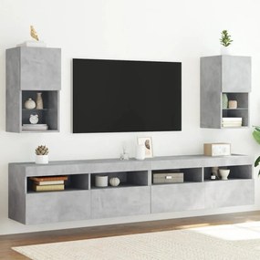 836994 vidaXL Comode TV cu lumini LED, 2 buc., gri beton, 30,5x30x60 cm