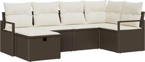 vidaXL Set de canapele pentru grădină cu pernă 6 pcs Maro Rattan poli