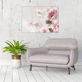 Tablou pe sticlă - Pictura flori roz (70x50 cm)