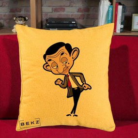 Perna Personalizata Mr. Bean Caricatura, 40x40 cm, Galben, Husa Detasabila, Perna Inclusa, BEKZ®