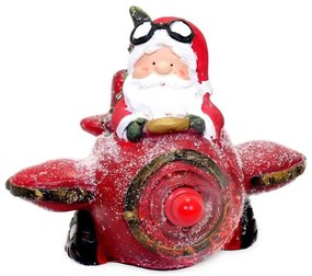 Decoratiune Craciun, ceramica, Mos Craciun in avion, Merry Christmas, LED, 2xAAA, 28x27x21 cm, Chomik