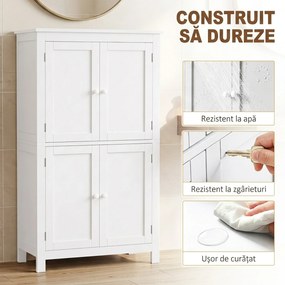 HOMCOM Dulap de Depozitare pentru Baie cu 4 Uși, Rafturi Reglabile, 60x30x110 cm, Alb | Aosom Romania