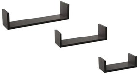 Set 3 rafturi U 42/32/22x10 cm MDF Negru