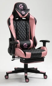 Scaun gaming, masaj în perna lombară, sezut benzi elastice sustinere, suport picioare, funcție sezlong, SIG 5020, Negru/Roz