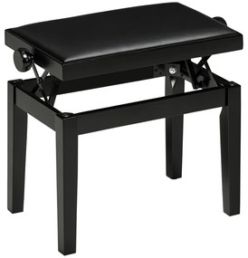 HOMCOM Banc de pian, scaun de pian, reglabil în înălțime, elegant și lucios, piele ecologică + lemn cauciuc, negru, 63 x 33 x 56 cm | Aosom Romania