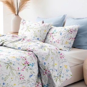 Goldea lenjerie de pat din 100% bumbac - flori de pajiște pictate 240 x 220 și 2buc 50 x 70 cm (din două bucăți, cusătură pe mijloc)