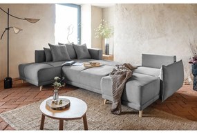 Colțar gri extensibil cu tapițerie din catifea reiată (colț stânga/în formă de "U") Lazy Lukka – Miuform