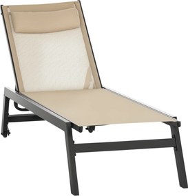 Outsunny Șezlong de soare din aluminiu și textilene cu roți și suport pentru cap, spătar reglabil, kaki | Aosom Romania